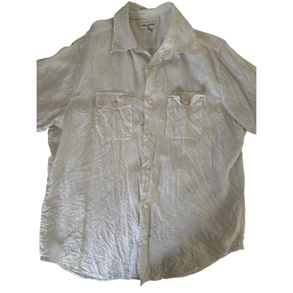 Banana Republic Linen Shirt Button Up Short Sleeve Pockets Men's Large White - Picture 1 of 8